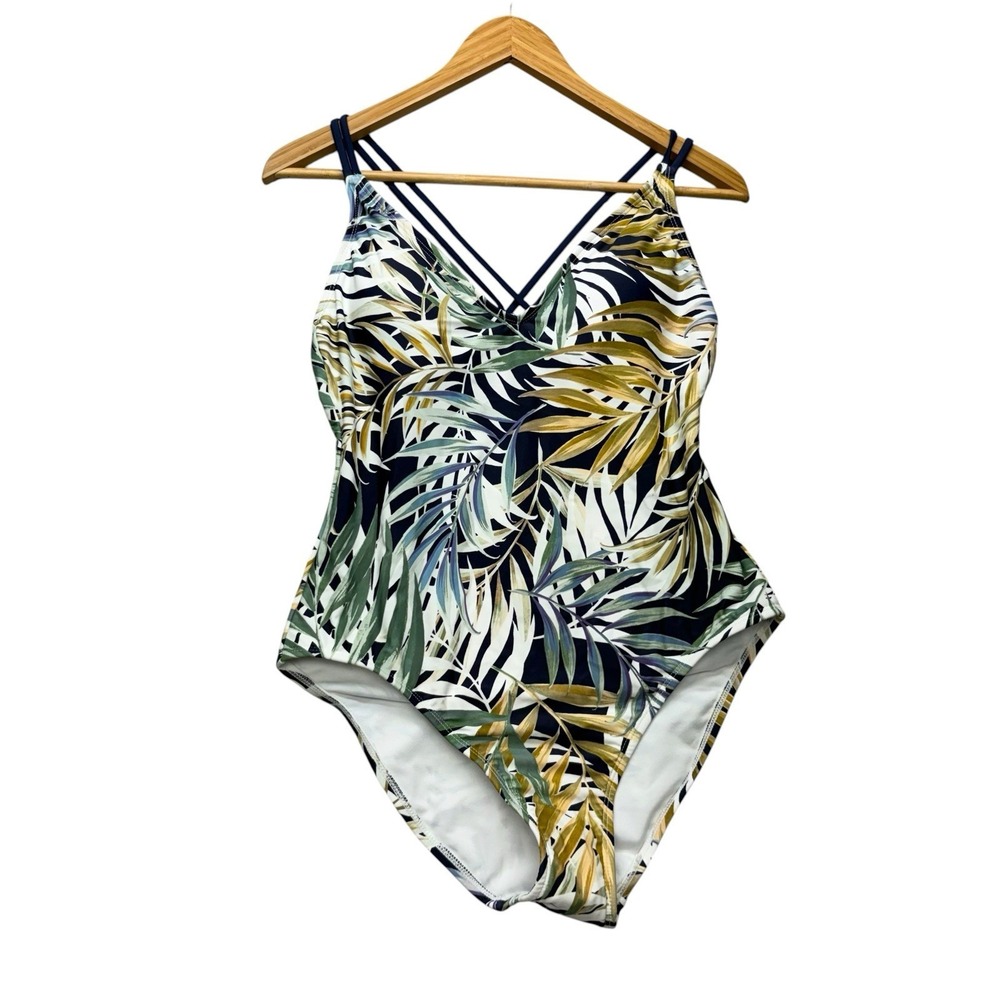 Hurley Womens Swimsuit Large White Print One Piece Leaf Print Strappy Swim